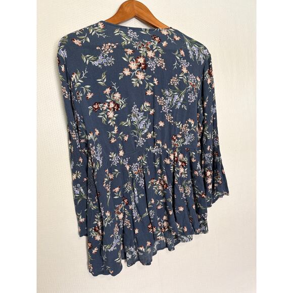 Torrid Floral Peplum Top Size 1 Boho Lace Trim 3/4 Sleeve Blouse 14 16 - Picture 8 of 10